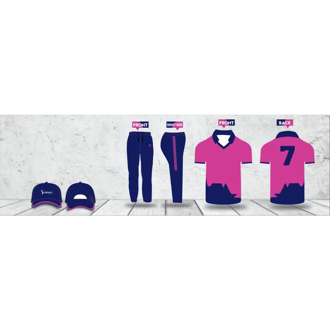 Custom Made Sports Uniform Navy Pink Jersey Trouser - CLOTHING CUSTOM