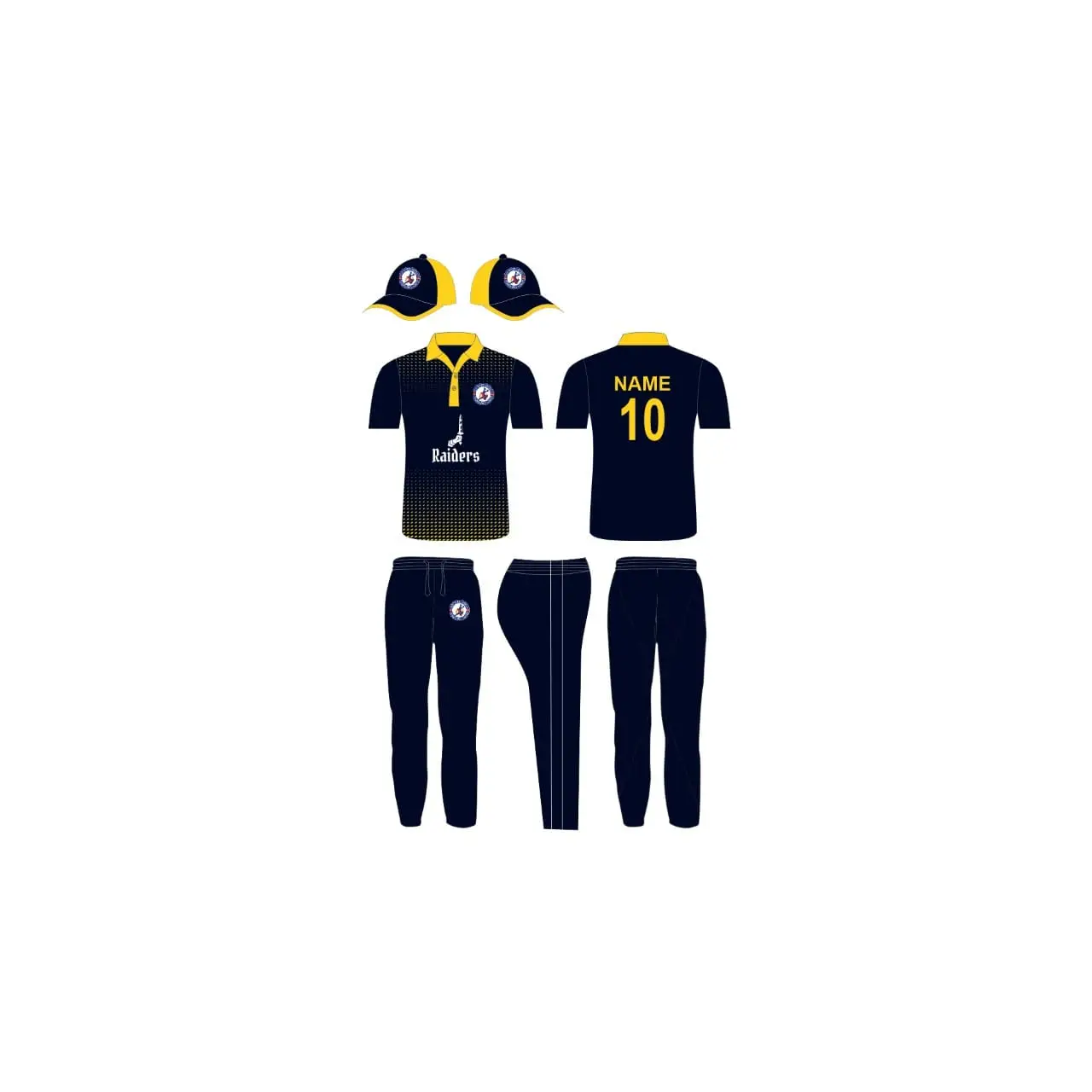 Custom Yellow & Black Cricket Uniform - Shirt,Trouser and Cap - Custom Cricket Wear 3PC Full