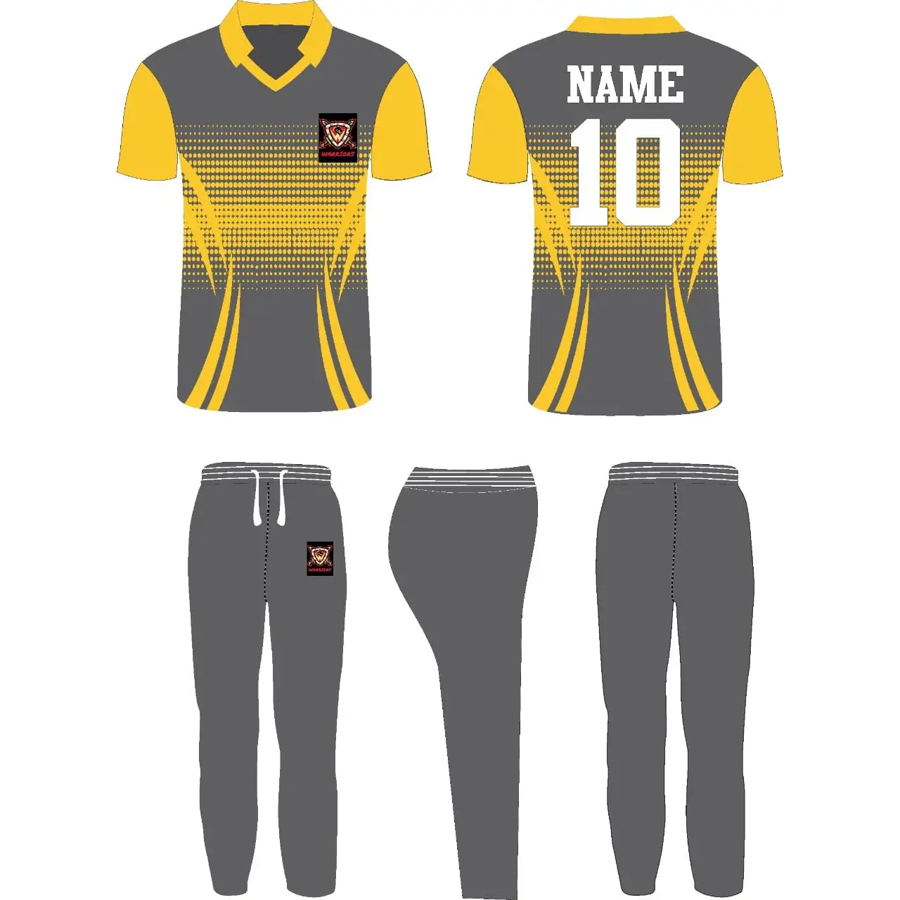 Customizable Cricket Shirt And Trouser With Name Number and logo - Yellow And Grey - Custom Cricket Wear 2PC Full