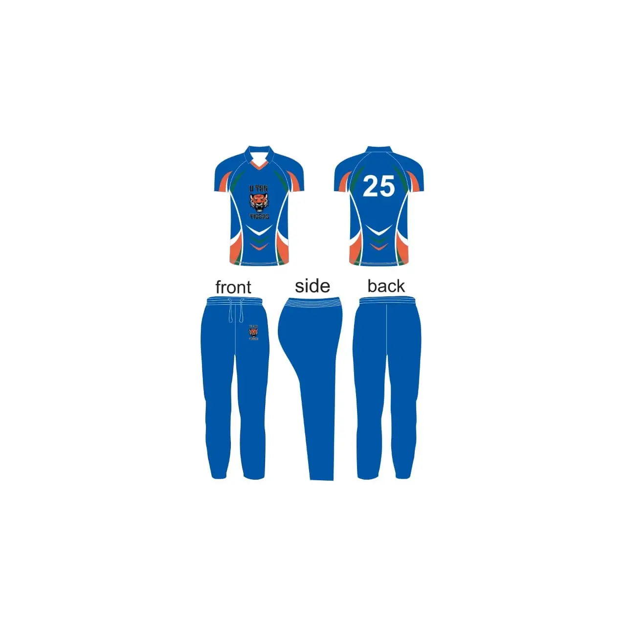 Customizable Cricket Shirt and Trousers - Blue - Custom Cricket Wear 2PC Full