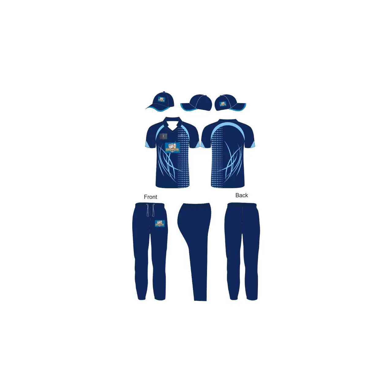Customizable Cricket Shirt Trouser and Cap - Blue - Custom Cricket Wear 3PC Full