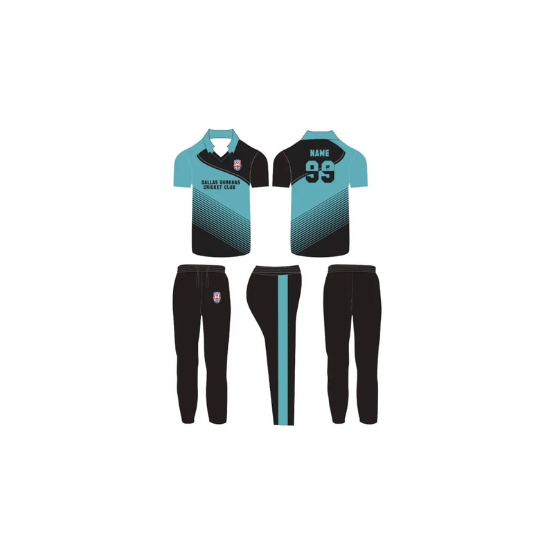 Customizable Cricket Uniform Team & Player Name Number and Logo - Blue & Black - Custom Cricket Wear 2PC Full