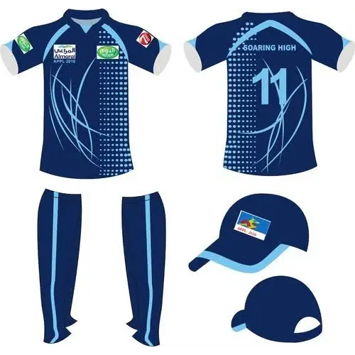 Customizable Cricket Uniform With Name Number & Logo - Light and Dark Blue - Custom Cricket Wear 3PC Full