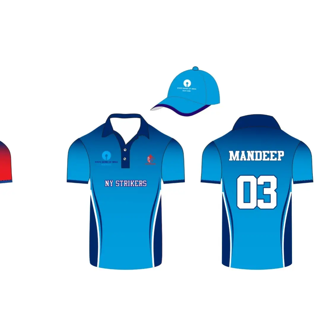 Customized Cricket Shirt And Cap With Team & Player Name And Number - Blue - Custom Cricket Jerseys