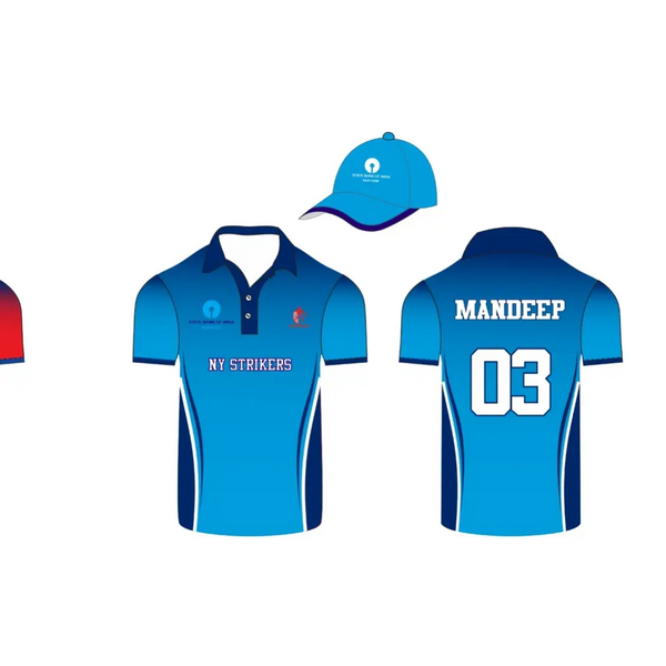 Customized Cricket Shirt And Cap With Team & Player Name And Number - Blue - Custom Cricket Jerseys