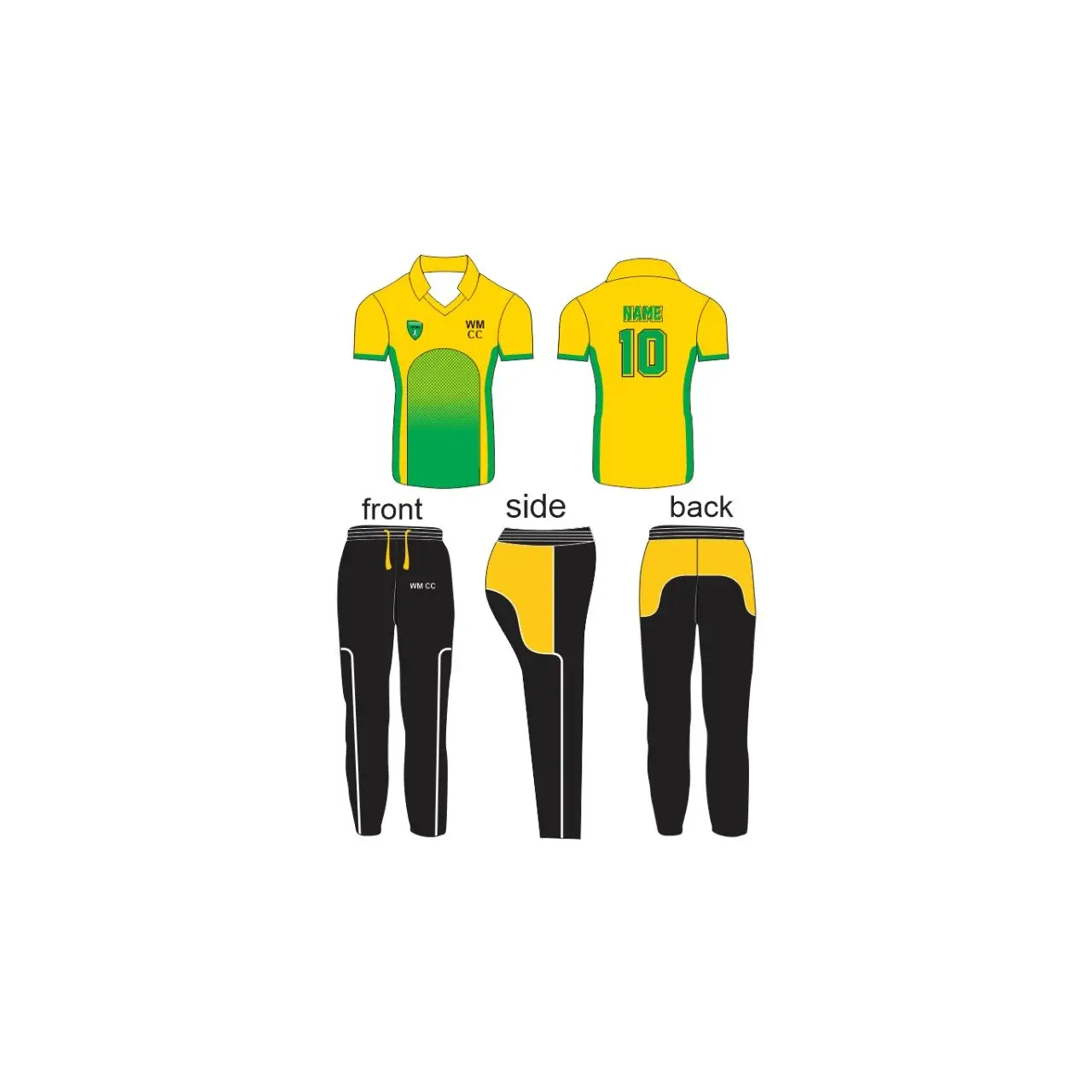 Customized Sublimation Cricket Uniform Jerseys Kit MW CC Yellow Green Black - CLOTHING CUSTOM