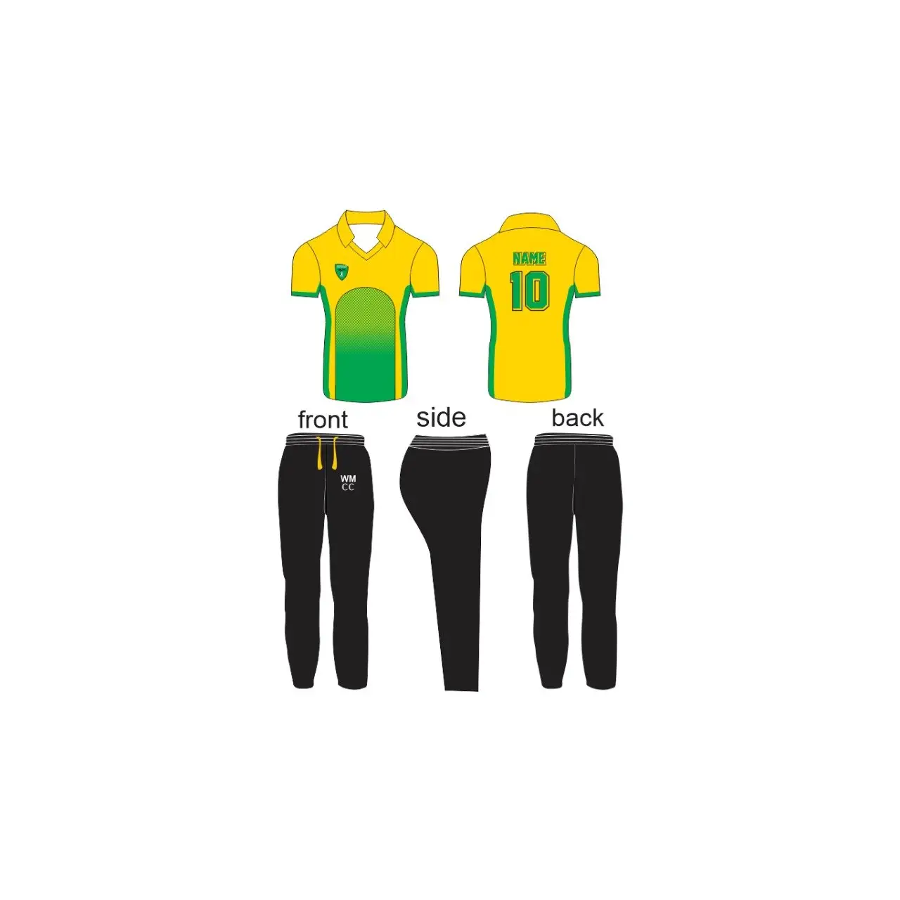Customized Sublimation Cricket Uniform Jerseys Kit MW CC Yellow Green Black - CLOTHING CUSTOM