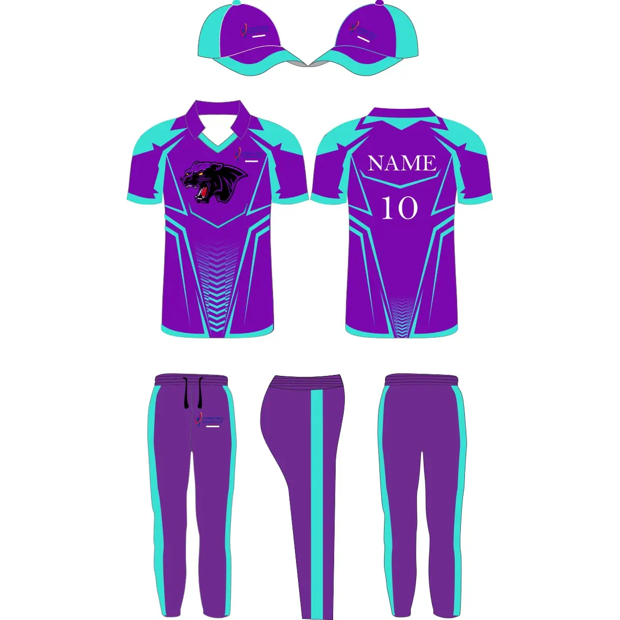 Fully Customizable Cricket Shirt Trouser And Cap With Name And Number - Blue - Custom Cricket Wear 3PC Full