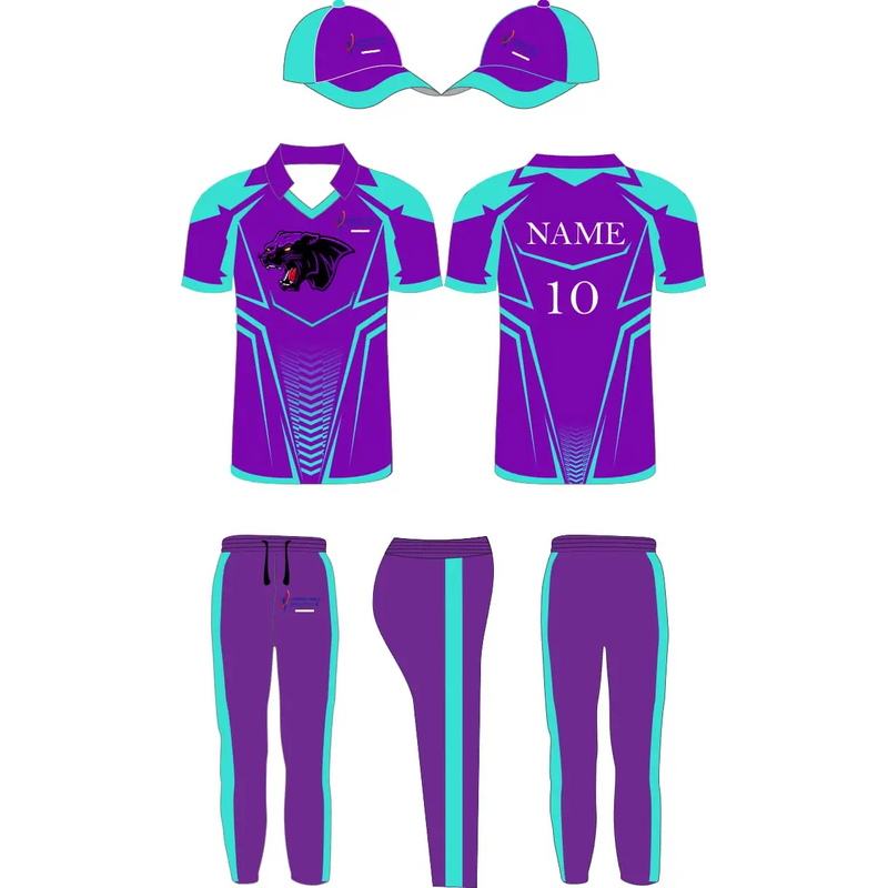 Fully Customizable Cricket Shirt Trouser And Cap With Name And Number - Blue - Custom Cricket Wear 3PC Full