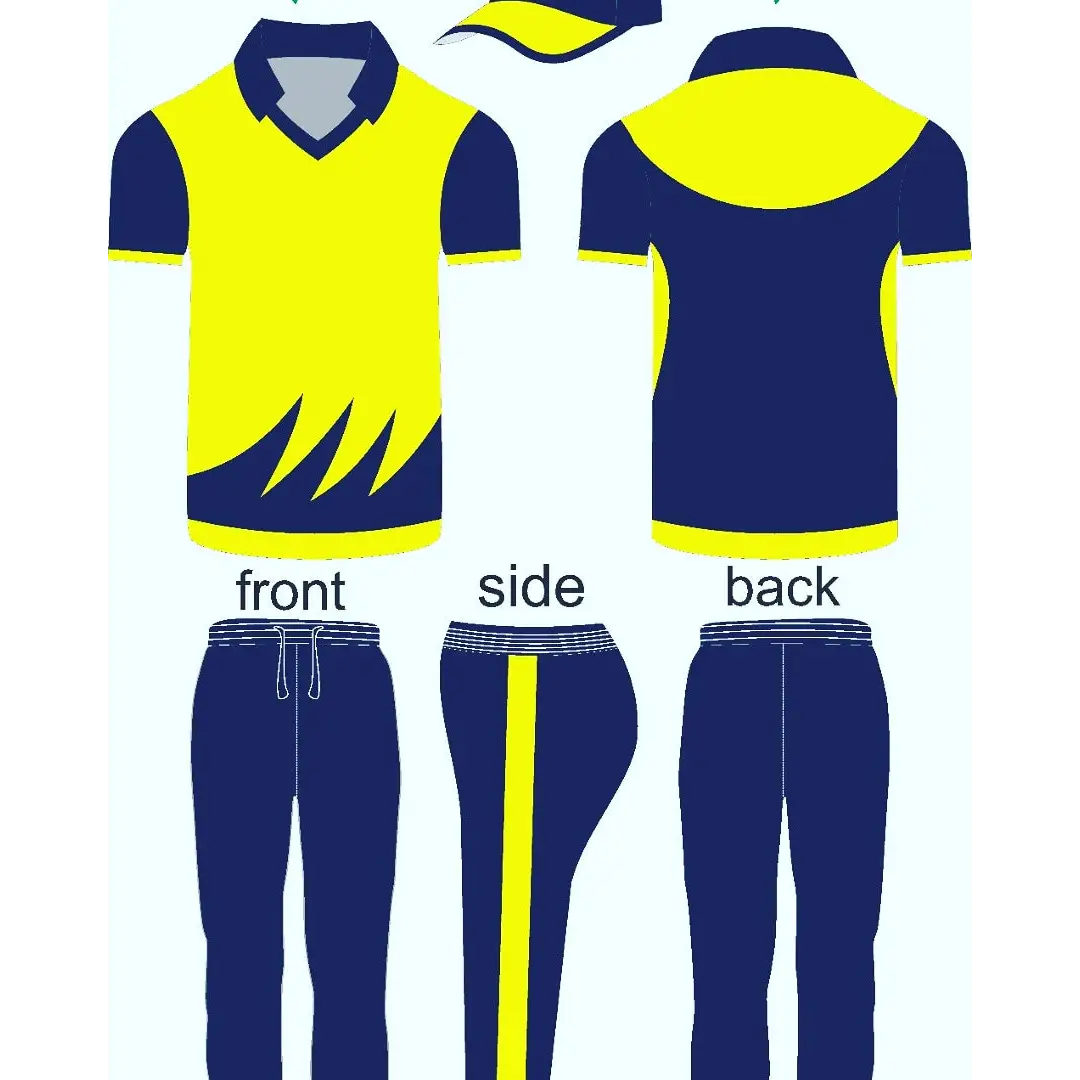 Fully Customized Cricket Shirt Trouser And Cap - Yellow And Blue - Custom Cricket Wear 3PC Full