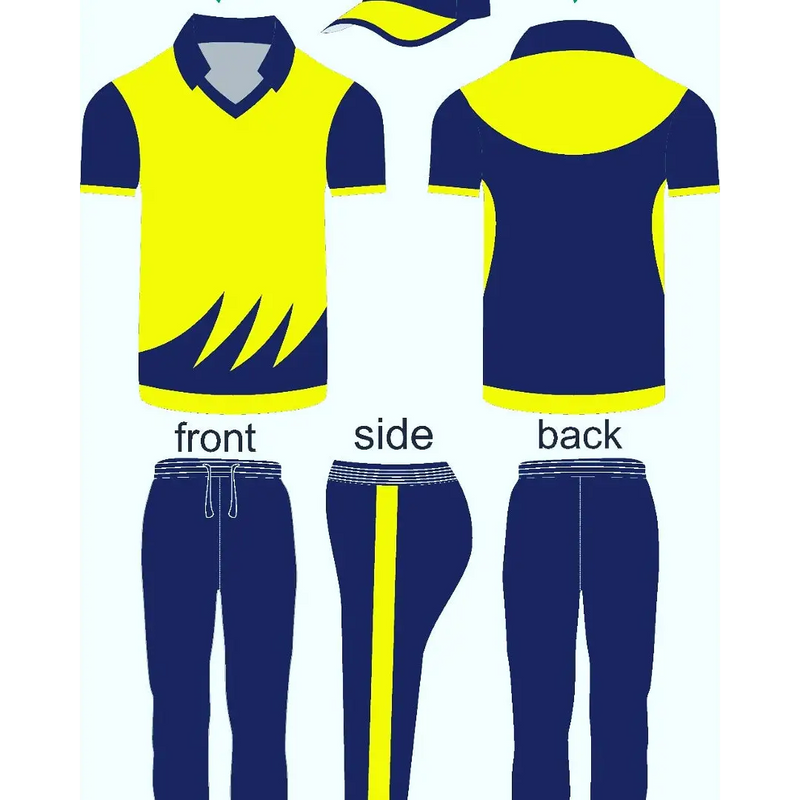 Fully Customized Cricket Shirt Trouser And Cap - Yellow And Blue - Custom Cricket Wear 3PC Full