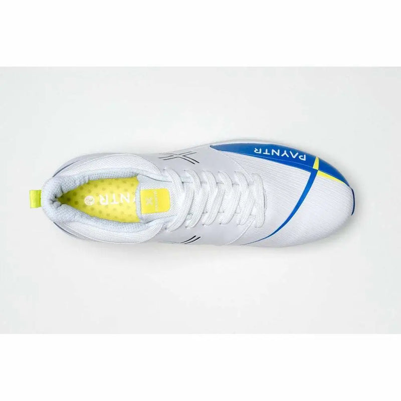 Payntr V Spike Cricket Shoes White & Blue Metal Spike - FOOTWEAR - FULL SPIKE SOLE