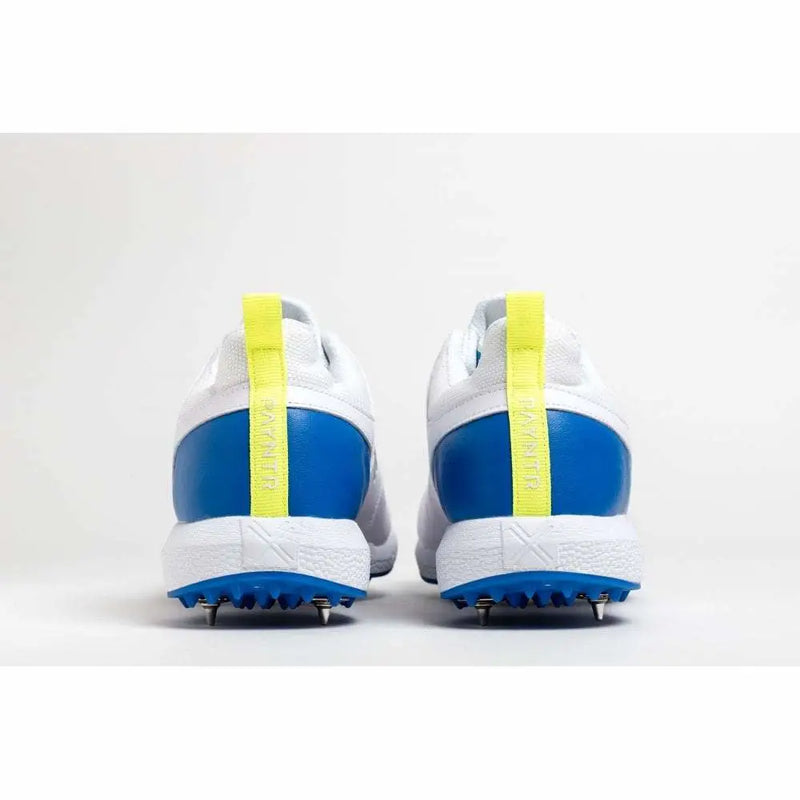 Payntr V Spike Cricket Shoes White & Blue Metal Spike - FOOTWEAR - FULL SPIKE SOLE