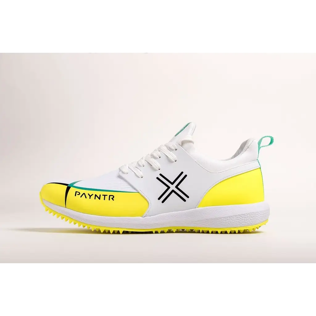 Payntr X Cricket Shoes White & Yellow Pimple Rubber Sole - FOOTWEAR - RUBBER SOLE