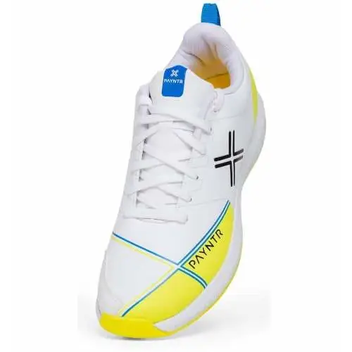 Payntr X Cricket Shoes White & Yellow Pimple Rubber Sole - FOOTWEAR - RUBBER SOLE