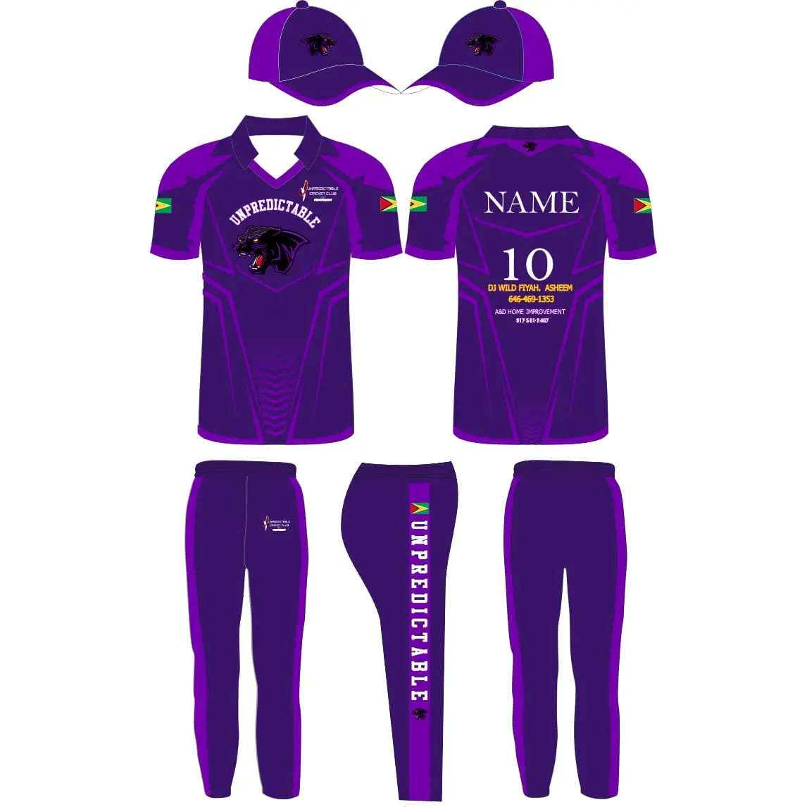 Purple Cricket Uniform With Name Number And Logo Fully Customizable - Custom Cricket Wear 3PC Full