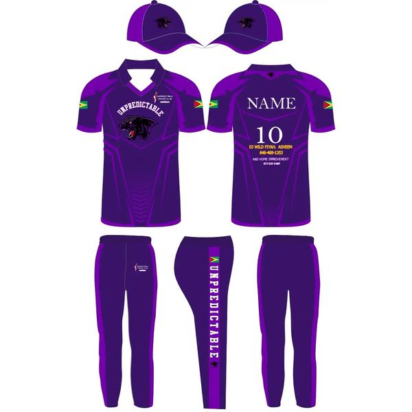 Purple Cricket Uniform With Name Number And Logo Fully Customizable - Custom Cricket Wear 3PC Full